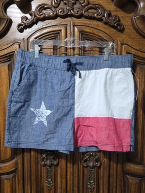 TEXAS bcg Blue, White & Red Star Women's Swim Board Shorts - Drawstring Waist